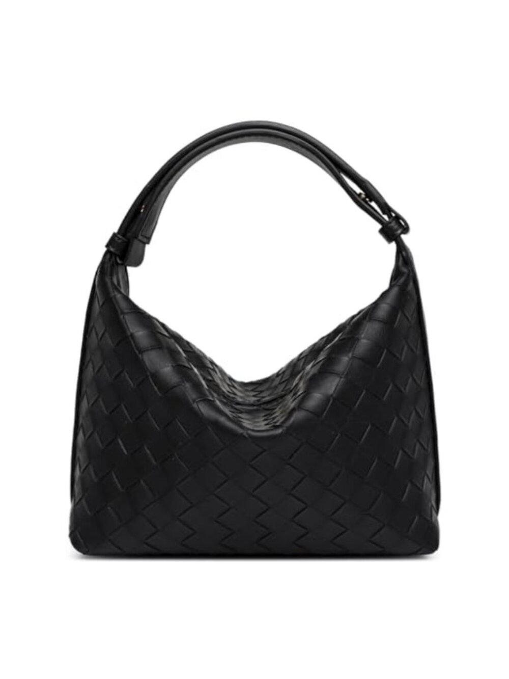 Vegan Leather Woven Shoulder Bag Hobo Handbag with Adjustable Handle